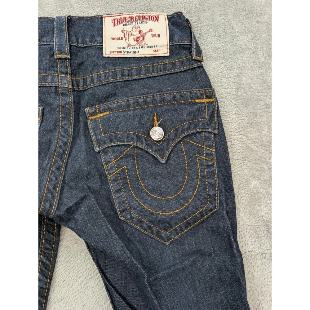 True Religion World Tour Dark Wash Blue Denim Straight Fit Low Rise Jeans